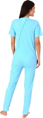 Produktbild von Damen Pflegeoverall kurzarm Pyjama mit langen Bein und Reißverschluss am Rücken und Bein ; türkis , L