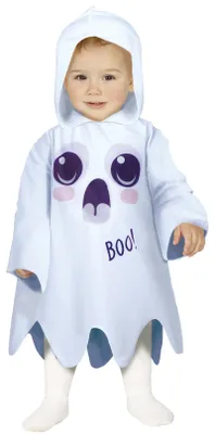 Immagine prodotto di Costume da fantasma per Halloween Tunica con cappuccio per i piccoli amanti dei fantasmi Vestito da fantasma bianco Divertente per le occasioni di festa o le avventure spettrali, Taglia: 74/80 Colore: Bianco