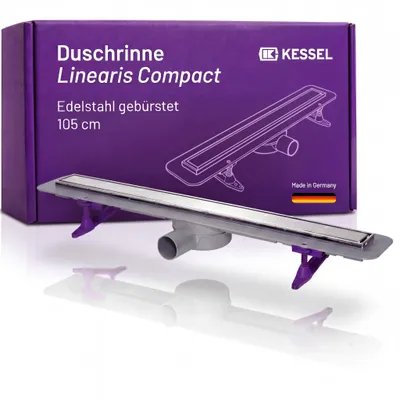 Produktbild von KESSEL Duschrinne Linearis Compact 105 cm - 45600.66M - Ultraflache Bad-Entwässerung (80mm), inkl. Dichtmanschette & Wendesteg aus Edelstahl, DN 50