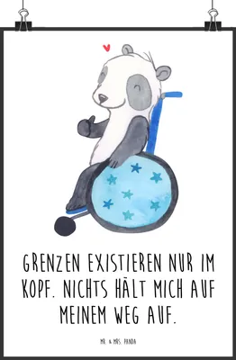 Produktbild von Mr. & Mrs. Panda Bild Panda Rollstuhl DIN A4 - Weiß - Geschenk, wanddeko, Plakat, drucke, Wandbild, kunstdruck poster
