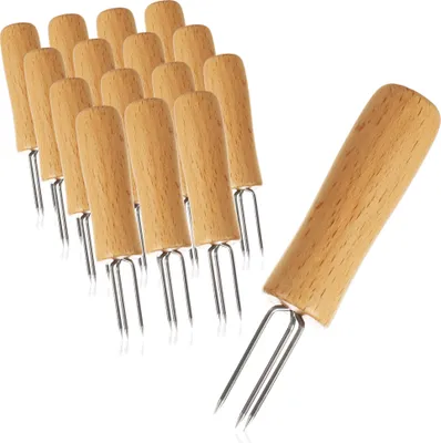 Produktbild von com-four® 16x Pellkartoffel-Gabel mit 3 Edelstahl-Zinken, rostfrei, wiederverwendbar als Maisspieß, Schälhilfe