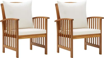Image de Chaises de jardin avec coussins lot de 2 Bois d'acacia massif