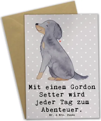 Produktbild von Mr. & Mrs. Panda babykarte Gordon Setter Abenteuer - Grau Pastell - Geschenk, intelligent, Hunderassen Eigenschaften, weihnachtskarten, einladungskarten, Hund, osterkarte