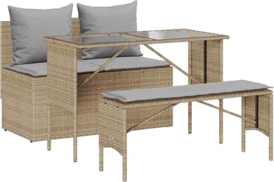Produktbild von "im Sonderangebot" 3-tlg. Garten-Essgruppe - elegantes Design - Sitzgruppe/Gartenmöbel-Set - mit Kissen Beige Poly Rattan - Terassenmöbel DEMöbel326793