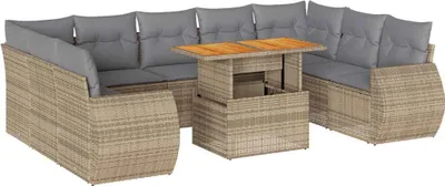 Produktbild von vidaXL 10-tlg. Garten-Sofagarnitur mit Kissen Beige Poly Rattan