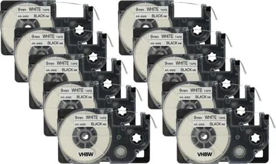 Produktbild von vhbw 10x Schriftband-Kassette Ersatz für Casio XR-9WE, XR-9WE1 für Etiketten-Drucker 8m x 9mm Schwarz auf Weiß