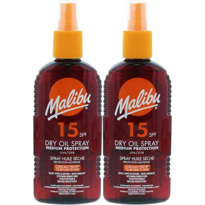 Zdjęcie produktu dla Malibu Dry Oil Spray SPF15 Olejek Brązujący Do Opalania 200ml x2szt
