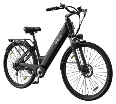 Zdjęcie produktu dla Miejski rower elektryczny VELOPRO C1, 250 W, akumulator 36 V 13 Ah, 7 biegów Shimano, tylny bagażnik, Czarny