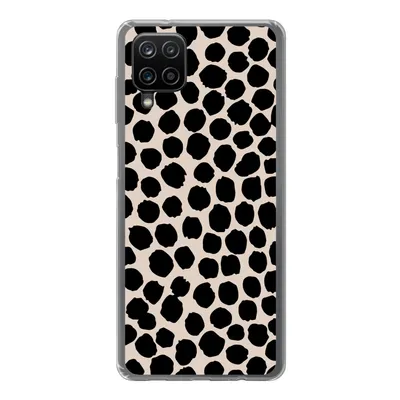 Produktbild von MuchoWow® Handyhülle Schutzhülle Hülle für Samsung Galaxy A12 Polka dots - Schwarz - Beige Silikon Softcase Handy Hülle - Bild