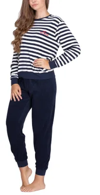 Produktbild von Moonline - Damen Frottee Schlafanzug mit Rundhals-Ausschnitt ; Marine , M