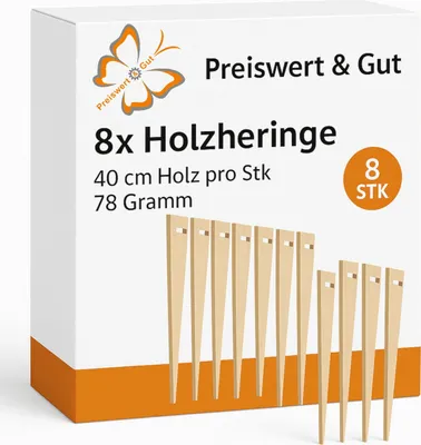 Produktbild von 8x Holzheringe 40 cm Holz – pro Stk 78 Gramm Ideal für Sand, Sandheringe, Schnurhaken Zeltheringe Zelt Heringe Camping