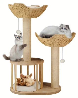 Produktbild von Kratzbaum – Katzenbaum – Kratzmöbel – Katzenturm – Kratzpfosten – 99 cm hoch – Natürliches Holz und Sisal
