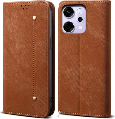 Immagine prodotto di Custodia per Reno14, custodia a portafoglio in pelle con chiusura magnetica e supporto marrone