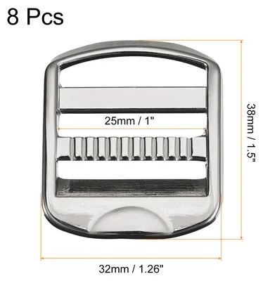 Produktbild von 8Stk Metall Leiter Schnalle Schieber Tri-Glider Metall Einstellbar Schnallen 25mm(1") Innere Breite fš¹r Gurtband Rucksack Riemen Silber Grau