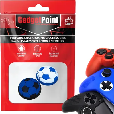 Immagine prodotto di Thumbgrips - Thumbgrips per PlayStation, PS5, Xbox X/S, One e Switch Pro Controller - Thumbgrips da gioco - Thumbstick antiscivolo ad alte prestazioni - Accessori di protezione - Calcio - Blu e bianco -
