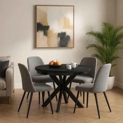 Produktbild von BEAUTYSOFA | Runder Esstisch BILBAO Ø 100–180 cm ausziehbar – Moderne Metallbeine, runder Küchentisch & Esszimmertisch in Schwarz/Schwarz