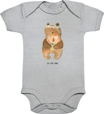 Produktbild von Mr. & Mrs. Panda Strampler Bär Kommunion 1. - 3. Monat - Heather Grey - Geschenk, Babybody, babykleidung body, Taufkerze, Kurzarmbody, Baby, Gottes Segen, Katholisch