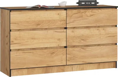Zdjęcie produktu dla Komoda AKORD K140 Dąb Craft 138 cm 6 szuflad kolor Dąb Craft mat 138x40x77 cm