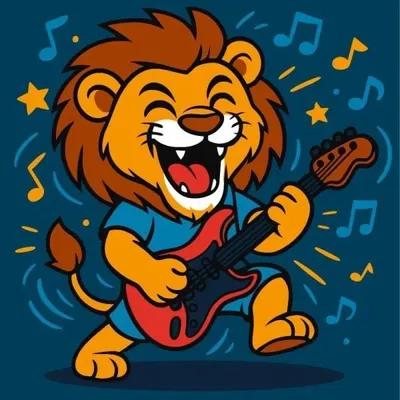 Image de Peinture par numéros - Lion avec une guitare Kids 25 x 25 cm - Ideyka