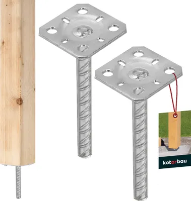 Produktbild von KOTARBAU® 2er Set Pfostenträger zum Einbetonieren 80x80x200mm mit Riffeldolle Stützenfuß für Zaunpfosten Pfostenschuh mit Betonanker Stahl