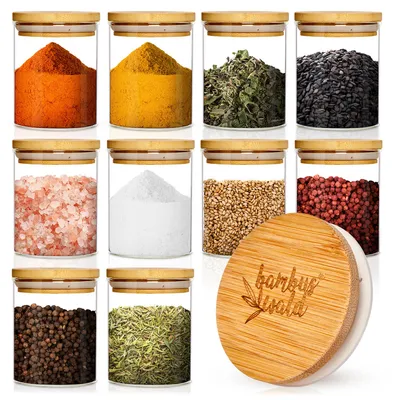 Image de Boîtes de conservation - Klarstein bambuswald - set de 10 - capacité 150 ml - couvercle en bambou hermétique