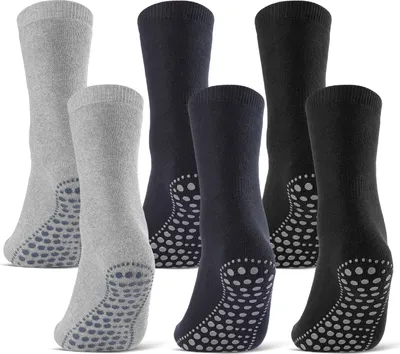 Produktbild von 3 oder 6 Paar ABS Socken Herren Damen Anti Rutsch Socken Baumwolle Schwarz Blau Grau 8600 - 6 Paar Farbmix 43-46