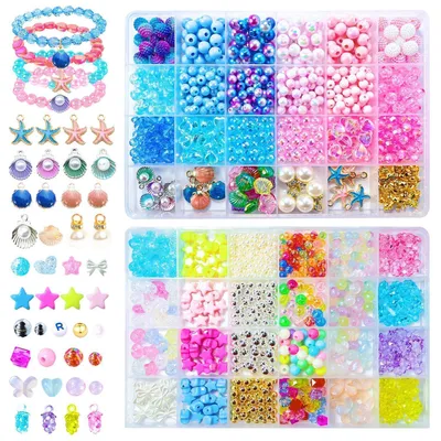 Produktbild von Perlenset für Armbänder 1115 Teile 48 Farben Meeresthema Bastelset Kinder ab 4 Jahre Erwachsene Schmuckzubehör