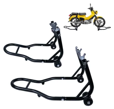 Productafbeelding van Motorfietsstandaard Voor En Achter Verstelbaar - Met 4 Wielen - Metalen Frame - Zwart