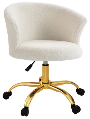 Produktbild von Schreibtischstuhl, höhenverstellbarer Bürostuhl mit Teddy-Fleece-Optik 58 x 56 x 68-76 cm Weiß
