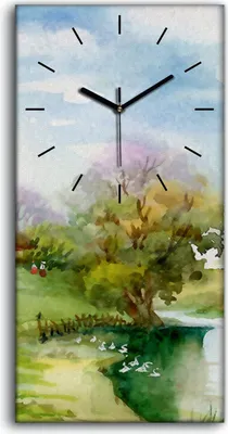 Produktbild von Wandkunst Leinwand Bild Uhr 30x60 Gemälde Landschaft Bäume Himmel Wolken - schwarze Hände