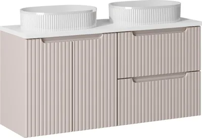 Produktbild von Badezimmerset 120 Cm Kaschmir + Weiß Mit Zwei Aufsatzwaschbecken
