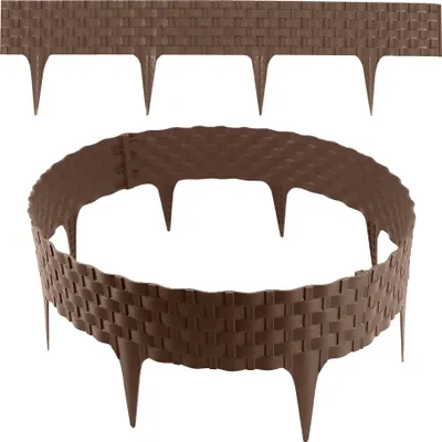 Produktbild von Rasenkante Rattanoptik I Braun I 4x80 cm Module I Kunststoff Beeteinfassung für Beet-& Rasenabgrenzungen I Flexible Beetumrandung