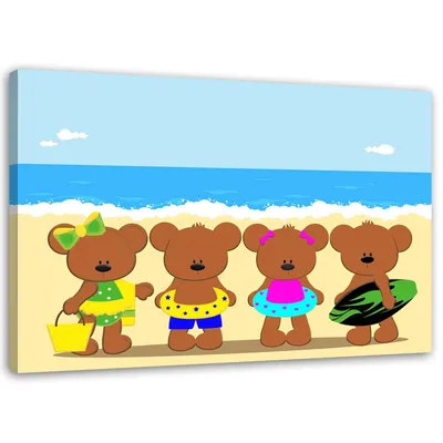Produktbild von Leinwandbild teddybären am strand 60x40 cm Feeby braun wandbild bereit zum aufhängen
