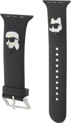 Produktbild von Karl Lagerfeld Pasek KLAWLSLKCNK Apple Watch 42/44/45/49mm schwarz strap 3D Rubber Karl&Choupette Heads Schutzhülle