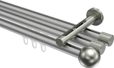 Produktbild von Interdeco Innenlaufstange / Gardinenstange mit Innenlauf Silbergrau / Edelstahl-Optik, Typ Siteno Luino (Kugel), 20 mm Ø 3-läufig, 600 cm