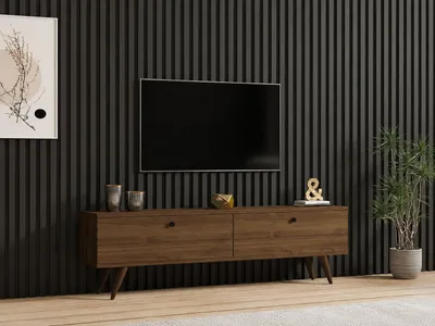 Produktbild von Skye Decor, Hochwertiger TV-Ständer aus Walnuss, 140 cm, 2 Regale, 100% Melamin