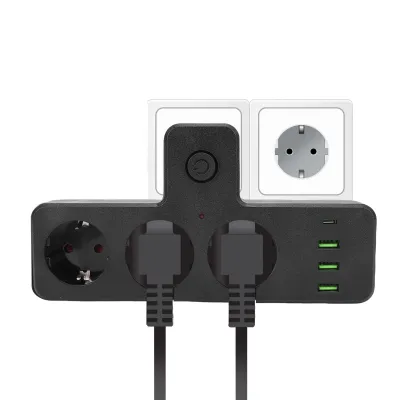 Produktbild von Stecker Steckdosen AC-Steckdosenverlängerung mit 3 USB-Anschlüssen 1 Typ-C-Anschluss mit Überlastschutzschalter Stromladeleiste