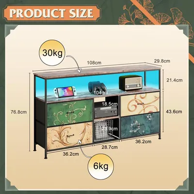 Image de Commode TV - Meuble bas pour télévision - Meuble de rangement pour salon - Éclairage LED - 4 tiroirs - Étagère ouverte - Design moderne - Noir