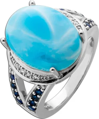 Produktbild von Larimar Ring Silber 925 blaue Lab Grown Saphire Zirkon Natur Edelsteine 17