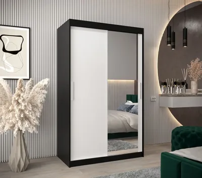 Produktbild von Schwebetürenschrank mit einer Breite von 120 cm TIMEA 2 – Schwarz/Weiß