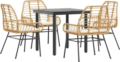 Produktbild von vidaXL 5-tlg. Garten-Essgruppe mit Kissen Braun Poly Rattan Glas