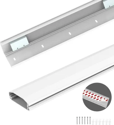 Produktbild von conecto Kabelkanal mit 3M Klebeband selbstklebend selbsthaftend zum Kleben oder Schrauben aus hochwertigem Aluminium (Länge 50cm, Breite 6cm, Höhe 2cm) weiß