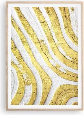Produktbild von Gerahmtes Poster - Rahmen in heller Eiche - Abstraktion Gold Weiß - 70x100 cm - Wand Bild - Wanddeko - Wandbilder - Kunstposter - Wandposter - Bilderrahmen - Bilder - Kunstdruck - P2NPA70x100-4511