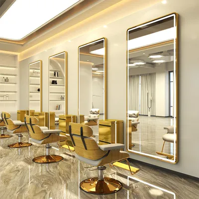 Produktbild von Friseur-, Barbier- und Kosmetikkonsole mit LED-Spiegel 170x70 gold