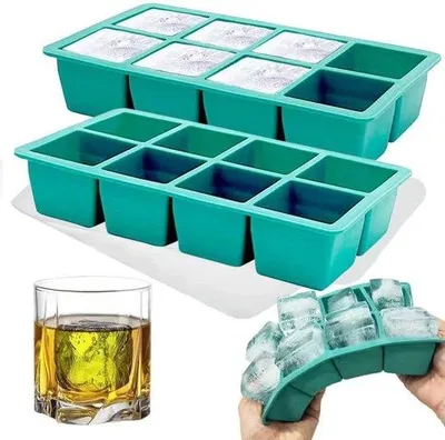 Obrázek produktu pro Silikonová forma na kostky ledu, velká, sada 2 ks, zelená, stohovatelná, lze mýt v myčce