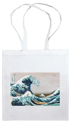 Image de Sac bandoulière Hokusai : sac en tissu, sac en jute avec un imprimé coloré. Fabriqué en 100% coton avec de longues bandoulières. Accessoire pour les amateurs d'art coloré. Sac réutilisable