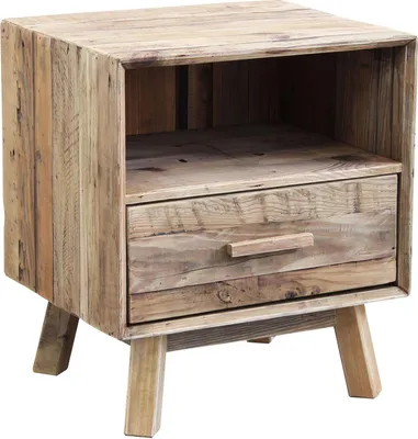 Immagine prodotto di Milani Home - comodino in pino riciclato naturale con cassetto e ripiano, 55 x 45 x 62 cm