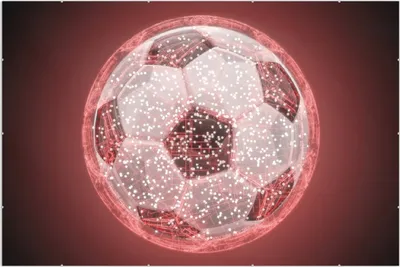 Produktbild von Wallario Wandbild Fußball digital - Netzwerk in rot, Größe: 61 x 91,5 cm, Poster mit rahmenlosen Bildhalter
