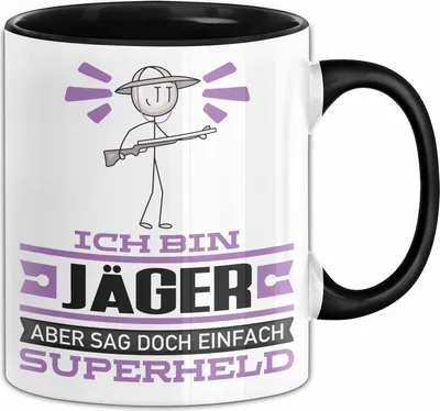 Produktbild von Jäger Geschenk Tasse Ich Bin Jäger Aber Sag Doch Einfach Superheld Lustige Geschenkdiee für Jäger Kaffee-Becher (Schwarz)