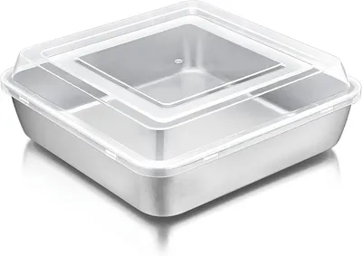 Productafbeelding van Rechthoekige bakvorm, roestvrij staal, met deksel, 24 x 24 cm, geschikt voor lasagne en taarten